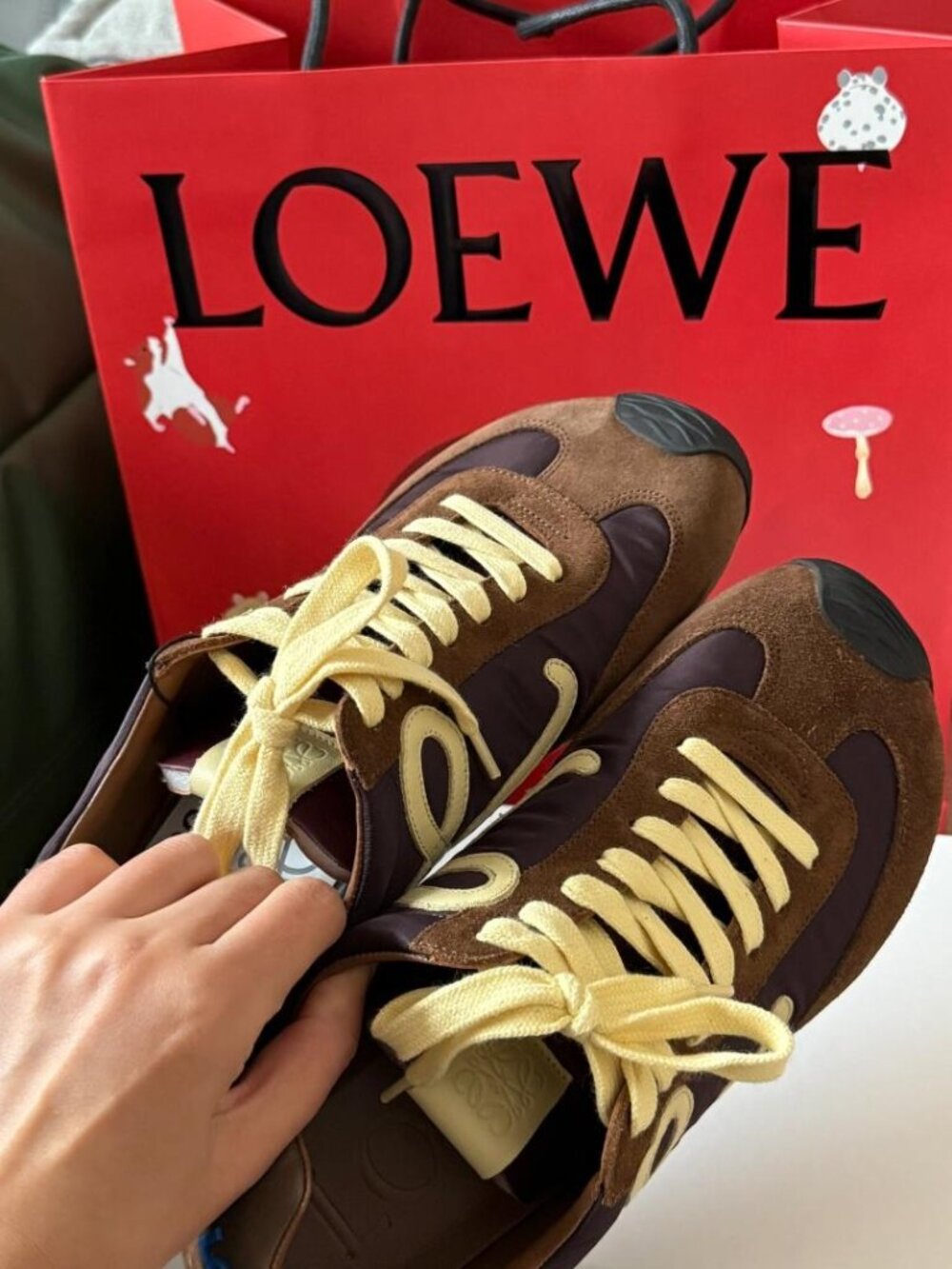 Loewe Flow Runner Brown Suede Sneakers with Blue Sole - NEW